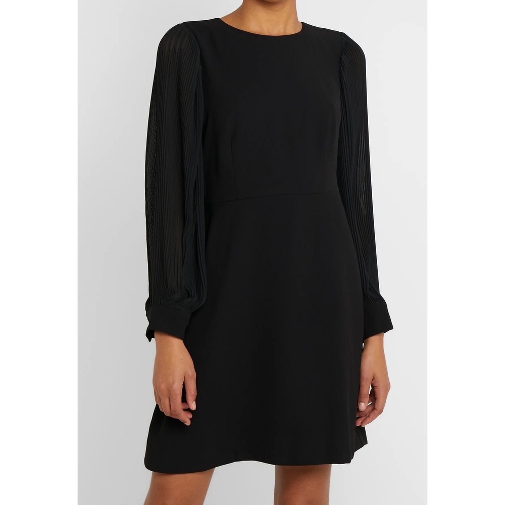 J.Crew Black‎ Pleated Sleeve Fit and Flare Dress Size 2 Long Sleeve Mini  b3
